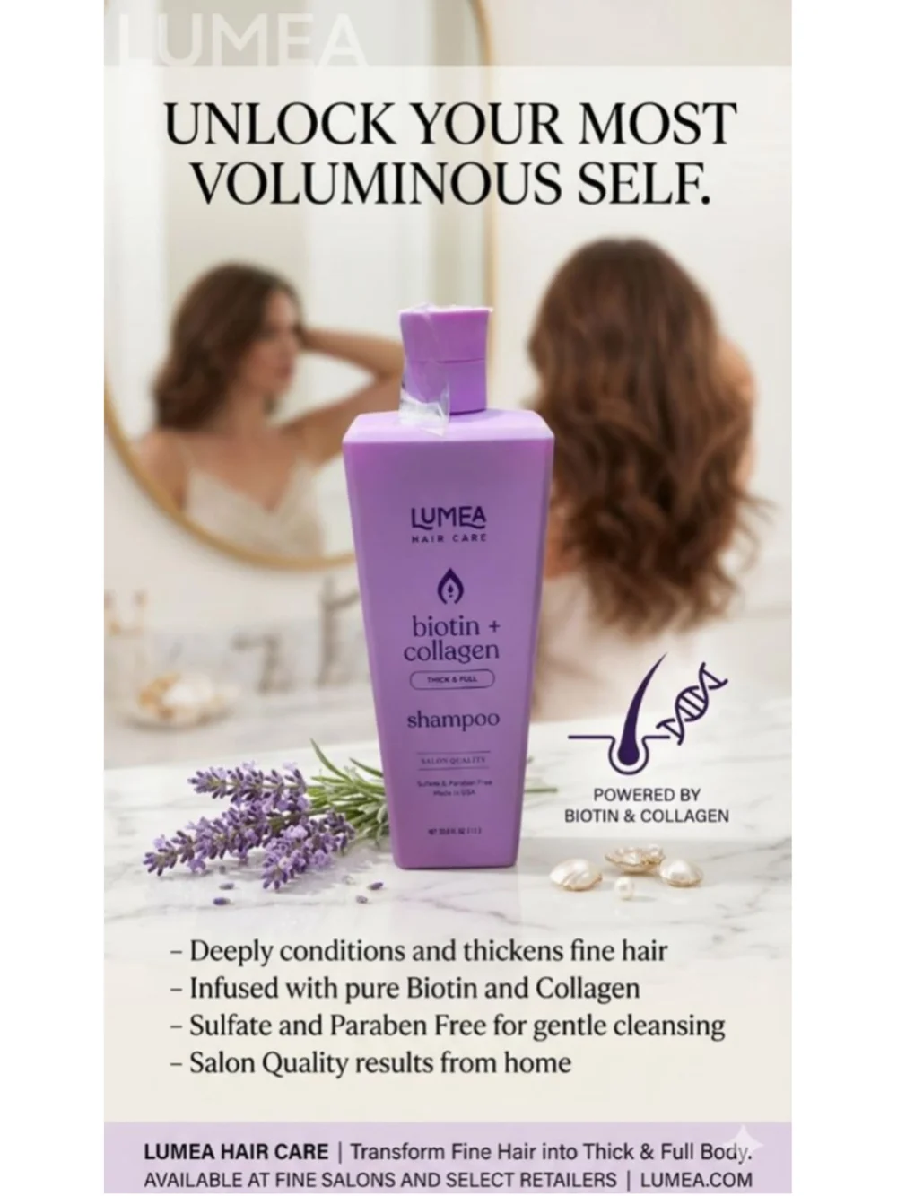 LUMEA Hair Care Shampoo Keratin Vitamin E Biotin Collagen Sulfate Free 1L